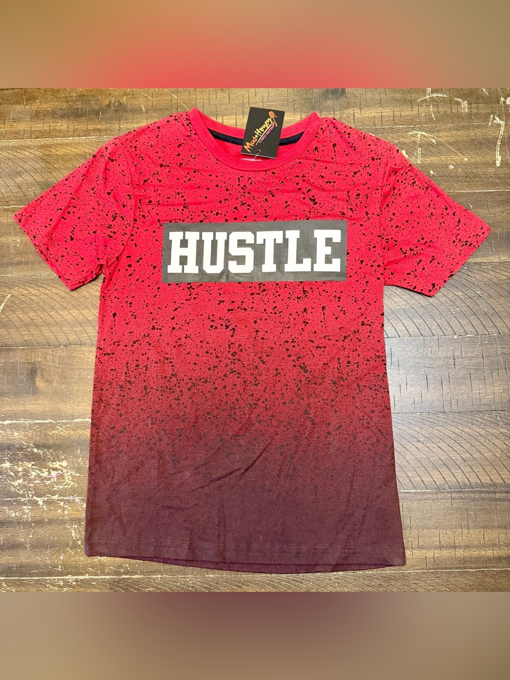 Brand New Boys Size Medium “Hustle” Paint Splatter Tee Shirt
